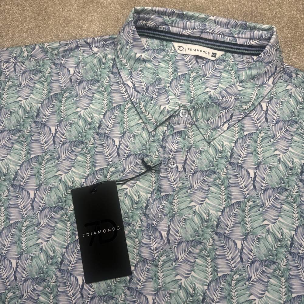 7 Diamonds Mens XXL Concrete Jungle Golf Shirt Performance Floral Hawaiian Polo
